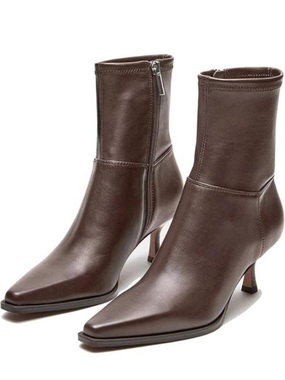 Women's Fall Boots with Side Zip Ankle Pointed Toe Kitten Heel Chocolate Brown